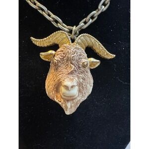 Vtg. Zodiac - Capricorn RAZZA Brown & Gold GOAT 70s Pendant Necklace
